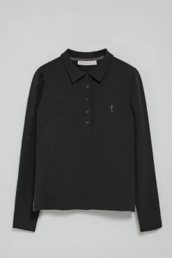 Polo negro de manga larga de algodón y bordado Rigby Best