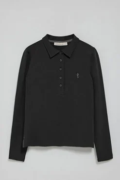 Polo negro de manga larga de algodón y bordado Rigby Best