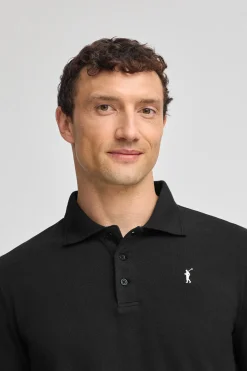 Polo negro de manga larga de tres botones y bordado Rigby Go
