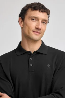 Polo negro de piqué de manga larga y bordado Rigby Best