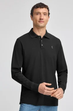 Polo negro de piqué de manga larga y bordado Rigby Best