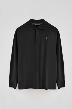 Polo negro de piqué de manga larga y bordado Rigby Best