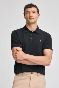 Polo negro de piqué de manga corta y bordado Rigby Best