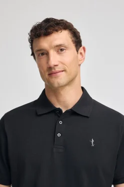 Polo negro de piqué de manga corta y bordado Rigby Best