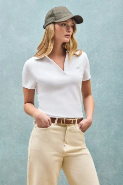 Polo Pedraza sin botones blanco con logo engomado Polo Club