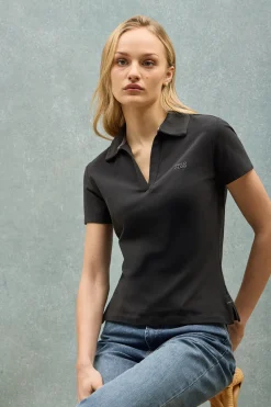 Polo Pedraza sin botones negro con logo engomado Polo Club