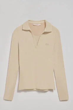 Polo Pia beige sin botones con logo Polo Club engomado