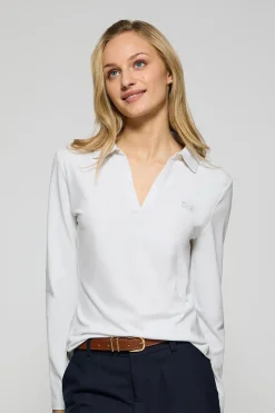 Polo Pia blanco sin botones con logo Polo Club engomado