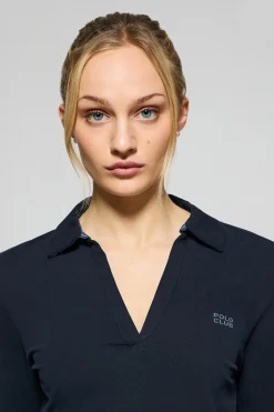 Polo Pia navy sin botones con logo Polo Club engomado