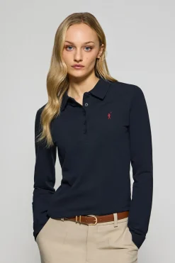 Polo Priyanka azul marino de cinco botones con bordado Rigby Go