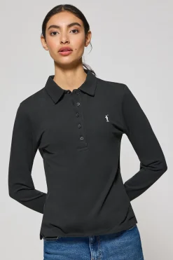 Polo Priyanka negro de cinco botones con bordado Rigby Go