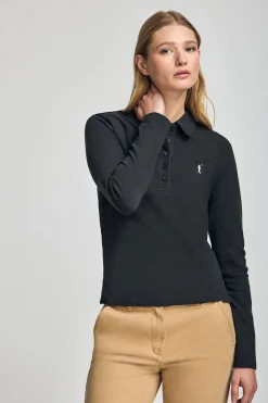Polo Priyanka negro de cinco botones con bordado Rigby Go