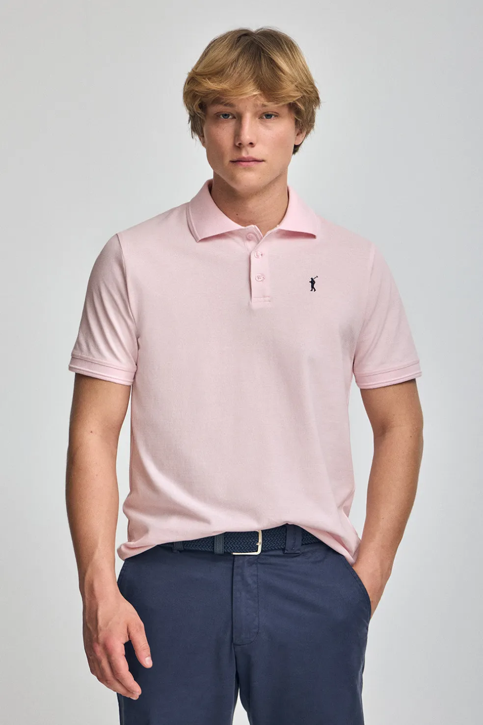 Polo rosa de manga corta y tres botones con logo bordado Rigby Go