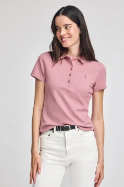 Polo rosa empolvado de manga corta de algodón y bordado Rigby Best