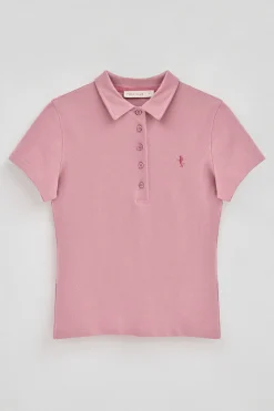 Polo rosa empolvado de manga corta de algodón y bordado Rigby Best