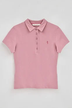 Polo rosa empolvado de manga corta de algodón y bordado Rigby Best
