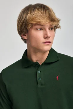 Polo verde botella de manga corta y tres botones con logo bordado Rigby Go