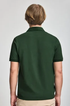 Polo verde botella de manga corta y tres botones con logo bordado Rigby Go
