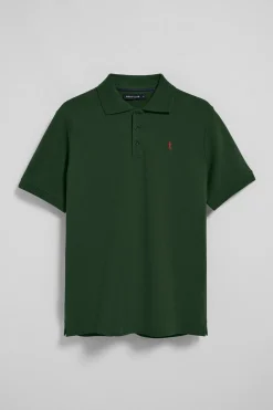 Polo verde botella de manga corta y tres botones con logo bordado Rigby Go