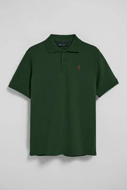 Polo verde botella de manga corta y tres botones con logo bordado Rigby Go