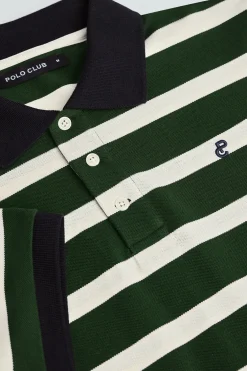 Polo verde botella Genova de rayas con monograma bordado