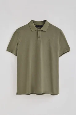 Polo verde claro de algodón y lino con dos botones y monograma bordado