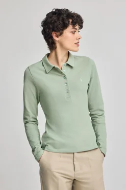 Polo verde jade de manga larga de algodón y bordado Rigby Best