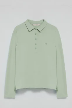 Polo verde jade de manga larga de algodón y bordado Rigby Best
