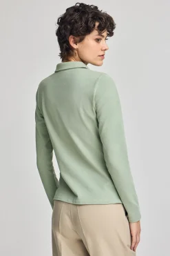 Polo verde jade de manga larga de algodón y bordado Rigby Best