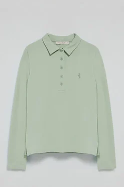 Polo verde jade de manga larga de algodón y bordado Rigby Best
