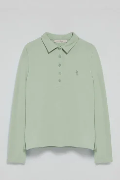 Polo verde jade de manga larga de algodón y bordado Rigby Best
