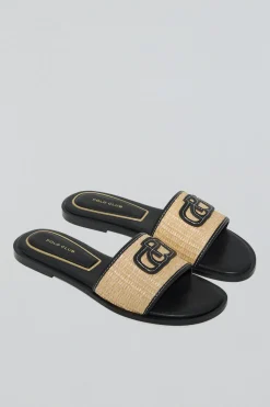 Sandalia negra Greta de rafia con logo PC