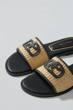 Sandalia negra Greta de rafia con logo PC