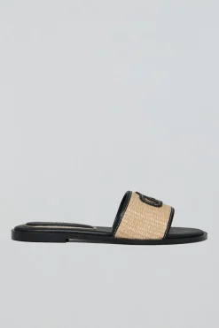 Sandalia negra Greta de rafia con logo PC