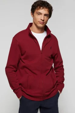 Sudadera abierta de cuello elevado granate con logo Rigby Go