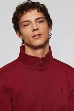 Sudadera abierta de cuello elevado granate con logo Rigby Go