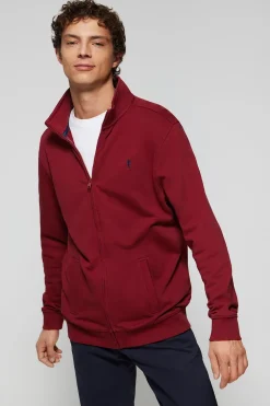 Sudadera abierta de cuello elevado granate con logo Rigby Go