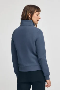 Sudadera azul denim con media cremallera y logo Rigby Go