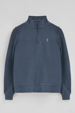 Sudadera azul denim con media cremallera y logo Rigby Go