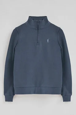 Sudadera azul denim con media cremallera y logo Rigby Go