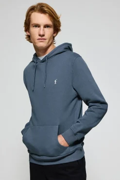 Sudadera azul denim de capucha y bolsillos con logo bordado Rigby Go