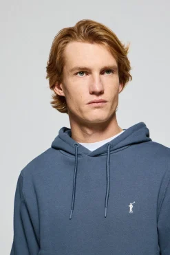Sudadera azul denim de capucha y bolsillos con logo bordado Rigby Go