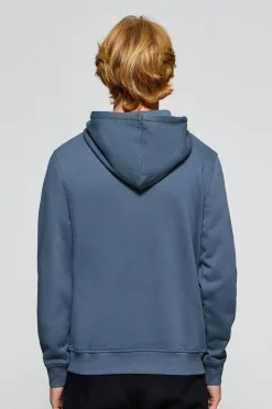 Sudadera azul denim de capucha y bolsillos con logo bordado Rigby Go