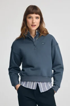 Sudadera azul denim de cuello alto y media cremallera con logo Polo Club