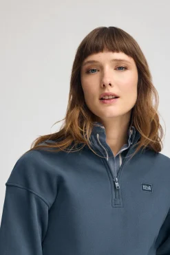 Sudadera azul denim de cuello alto y media cremallera con logo Polo Club