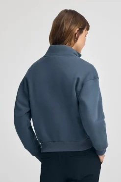 Sudadera azul denim de cuello alto y media cremallera con logo Polo Club