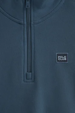 Sudadera azul denim de cuello alto y media cremallera con logo Polo Club