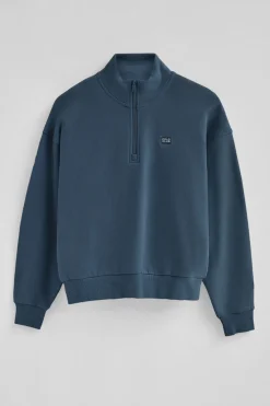 Sudadera azul denim de cuello alto y media cremallera con logo Polo Club