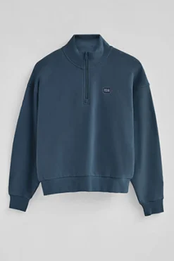 Sudadera azul denim de cuello alto y media cremallera con logo Polo Club