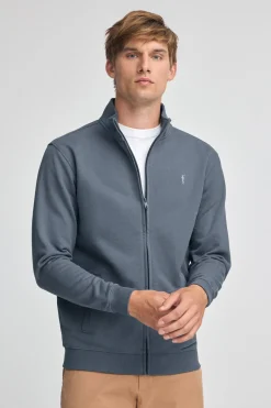 Sudadera azul denim de cuello alto y cremallera con logo Rigby Go